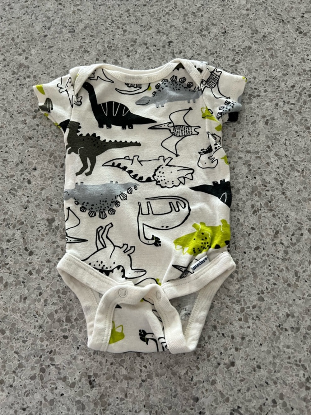 Gerber Baby One-Pieces in Gray, Cream, Black and Green Dinosaur Prints - Picture 2 of 5